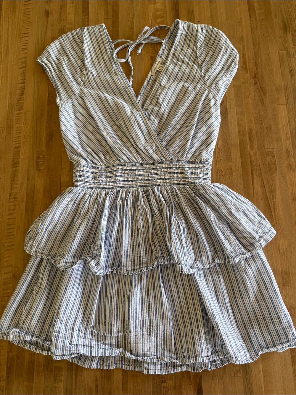 American Eagle White & Blue Striped Wrap-Style Mini Dress